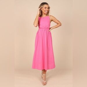 Petal + Pup - High Neck Open Back MIDI Dress - Pink - Cotton/Linen - Size 4